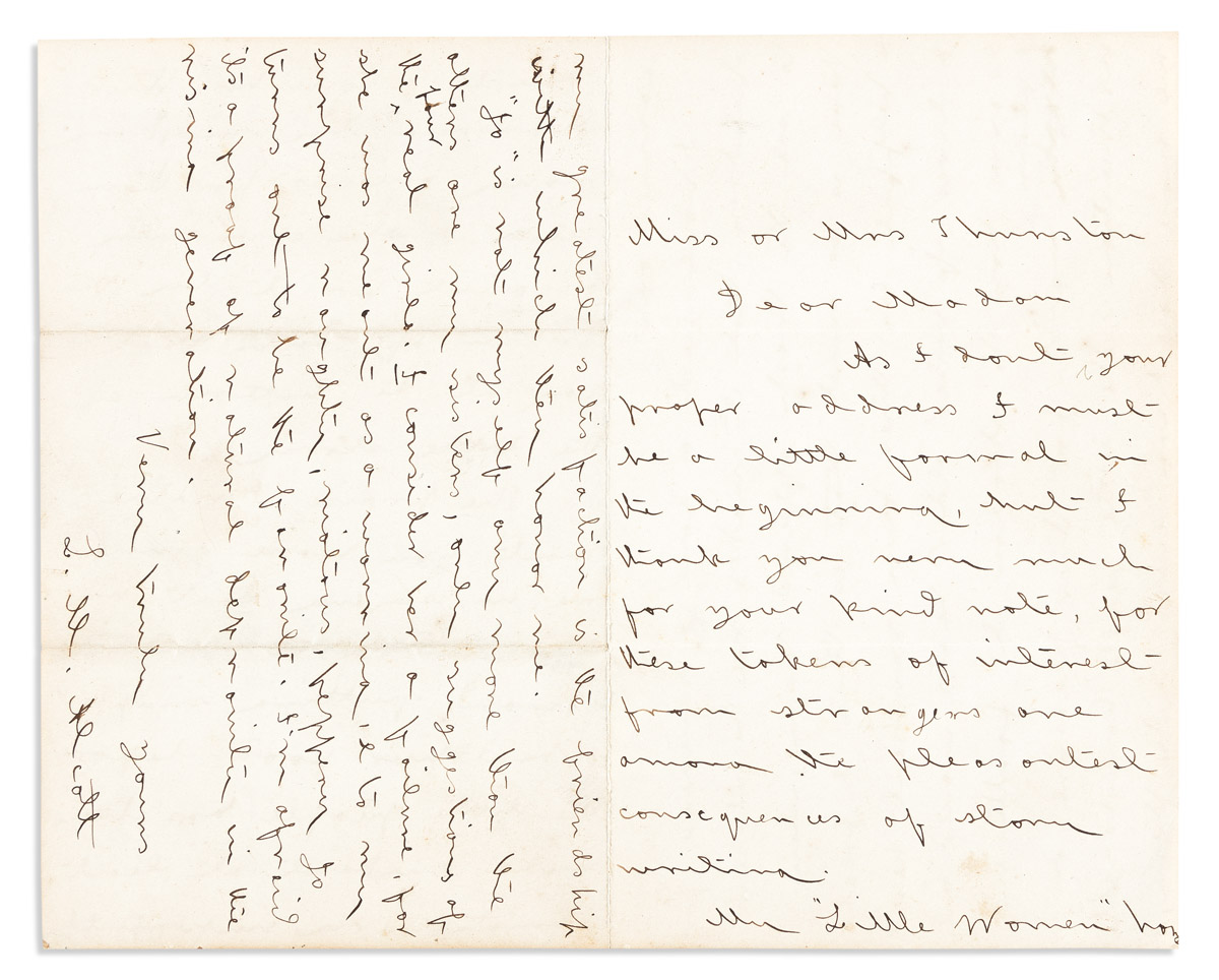 Alcott, Louisa May (1832-1888) Autograph Letter Signed, undated, post-1868.